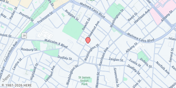 Map showing Boston Central Hispanic Corps at 23 Vernon Street, Roxbury, MA