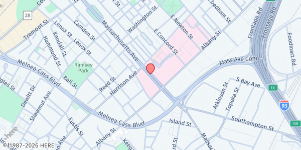 Map showing Boston Medical Center Food Pantry - Yawkey Building Basement at 850 Harrison Avenue, Roxbury, MA