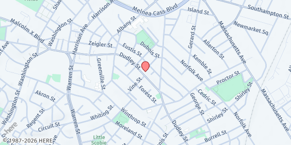 Map showing Boston Missionary Baptist Community Center, Inc at 336 Dudley Street, Roxbury, MA