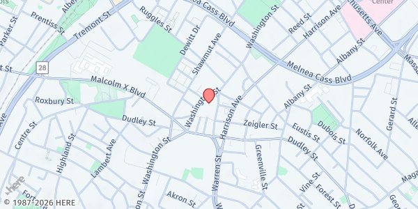 Map showing Bruce Bolling Building at 2300 Washington Street, Roxbury, MA