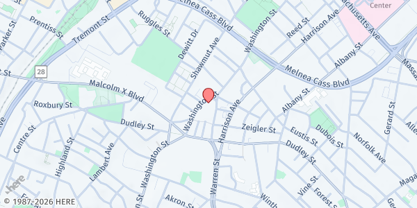 Map showing Bruce C. Bolling Municipal Building at 2300 Washington Street, Roxbury, MA