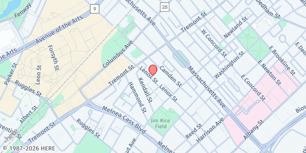 Map showing Camp field Estate at 85 Lenox Street, Roxbury, MA