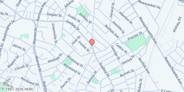 Map showing CWS/Vine Street Community Center at 390 Dudley Street, Roxbury, MA