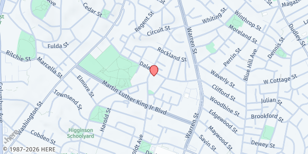 Map showing Eliot Congregational Church (Boston Treatment Ctr) at 56 Dale Street, Roxbury, MA