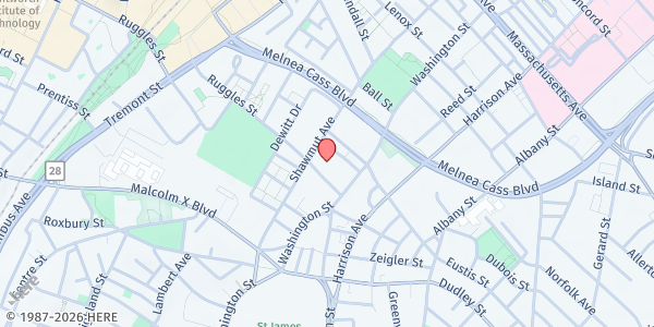 Map showing Ethos Ruggles/Hearth Café at 25 Ruggles Street, Roxbury, MA