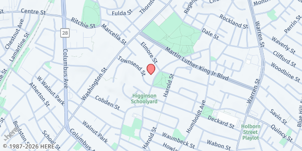 Map showing Ethos Walnut Café (Walnut House) at 237 Walnut Avenue, Roxbury, MA