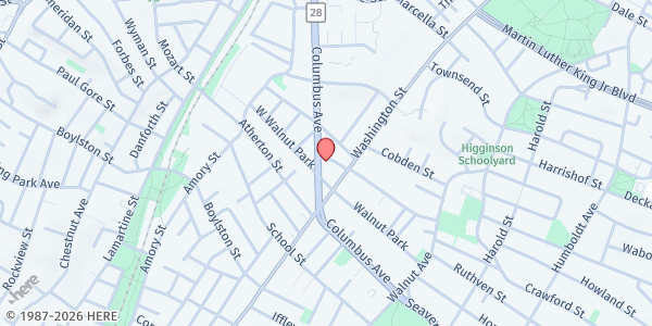 Map showing Grace and Hope Mission at 1900 Columbus Avenue, Roxbury, MA