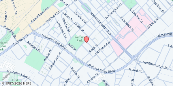 Map showing Grant A.M.E at 1906 Washington Street, Roxbury, MA