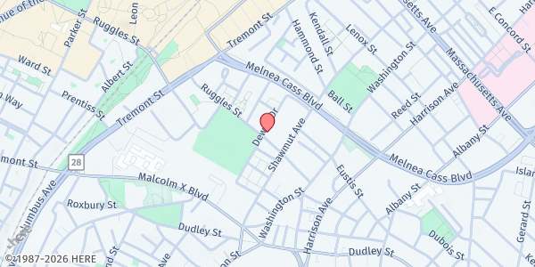 Map showing Islamic Multi Service Organization at 122 Dewitt Drive, Roxbury, MA