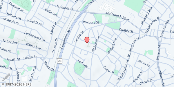 Map showing Omega Men in Action - Roxbury at 32 Linwood Street, Roxbury, MA