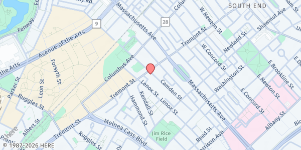 Map showing People's Baptist Church at 134 Camden Street, Roxbury, MA