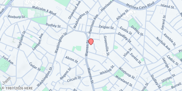 Map showing Resurrection Lutheran Church at 94 Warren Street, Roxbury, MA