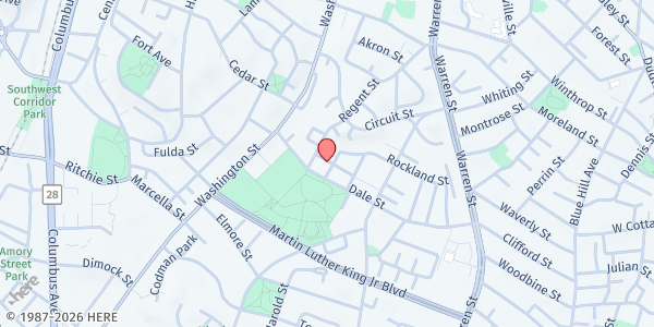 Map showing Sojourner House at 85 Rockland Street, Roxbury, MA