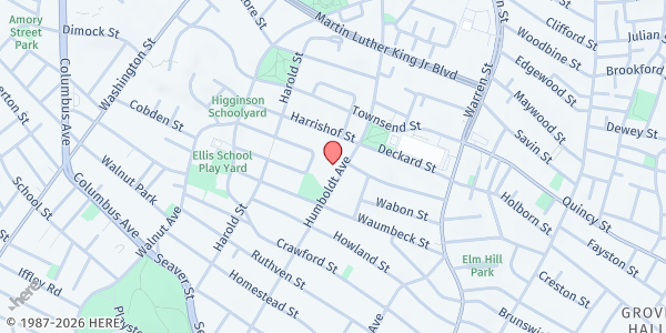 Map showing Trotter Elementary School at 135 Humboldt Avenue, Roxbury, MA