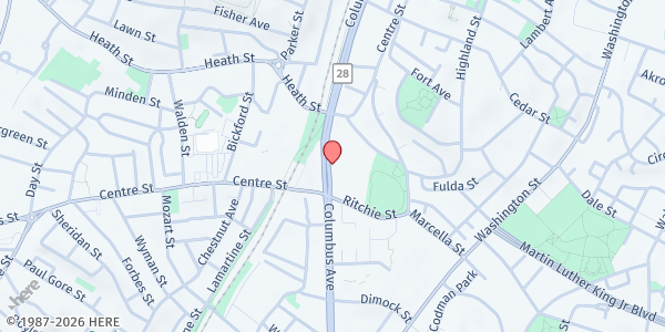 Map showing TRS Office at 1542 Columbus Avenue, Roxbury, MA