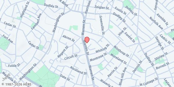 Map showing Twelfth Baptist Church Food Pantry Distribution Site at 168 Warren Street, Roxbury, MA