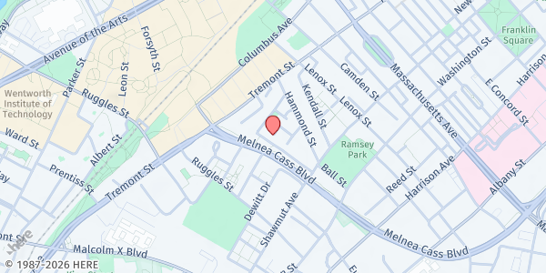 Map showing United Emmanuel Holiness Church at 65 Windsor Street, Roxbury, MA