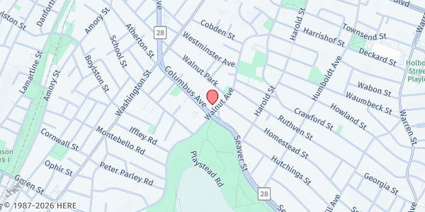 Map showing USCC/St. Mary of the Angels Food Pantry at 377 Walnut Avenue, Roxbury, MA