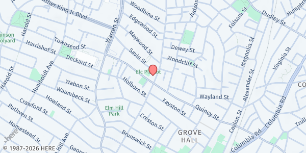 Map showing YMCA Boston Mobile @ Haynes Early Education Center at 263 Blue Hill Avenue, Roxbury, MA