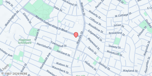 Map showing YMCA Boston Mobile Market Roxbury at 285 Martin Luther King Jr Boulevard, Roxbury, MA