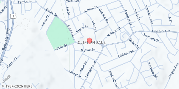 Map showing Saugus United Parish Food Pantry at 50 Essex Street, Saugus, MA