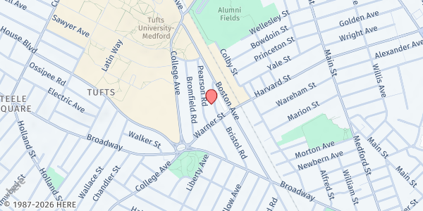 Map showing Somerville Community Fridge at 60 Warner Street, Somerville, MA