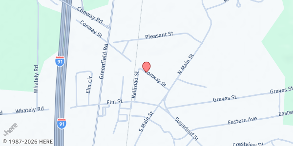 Map showing Deerfield Brown Bag at 8 Conway Street, South Deerfield, MA