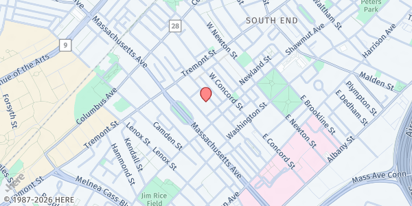 Map showing Hurley K-8 School at 70 Worcester Street, South End, MA
