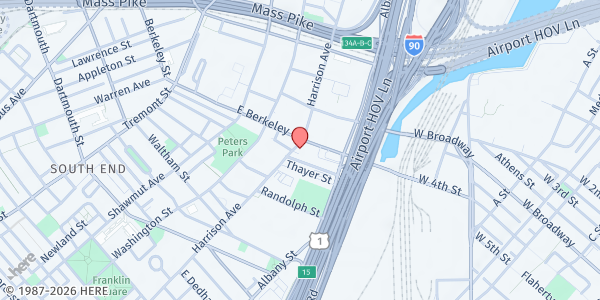 Map showing Pine Street Inn/Meals - South End at 444 Harrison Avenue, South End, MA