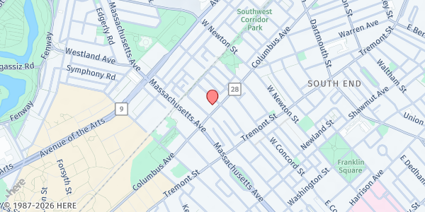 Map showing South End Fridge at 549 Columbus Avenue, South End, MA