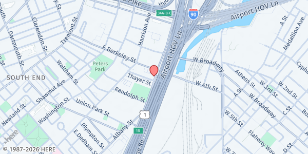 Map showing The Women's Inn at 363 Albany Street, South End, MA