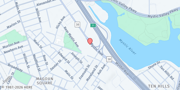 Map showing Good Samaritan Baptist Food Pantry at 407R Mystic Avenue, South Medford, MA