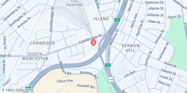 Map showing Worcester Community Fridges - South Worcester at 2 Kansas Street, South Worcester, MA