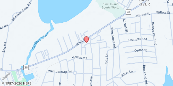 Map showing Yarmouth Food Pantry at 845 Route 28, Unit 16, South Yarmouth, MA