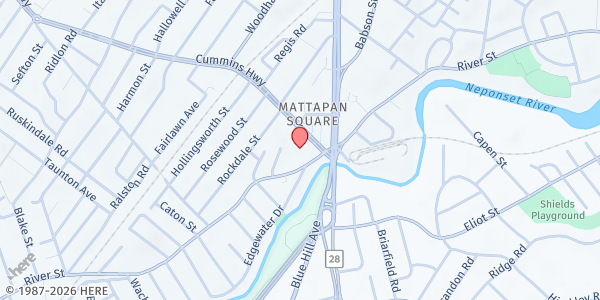 Map showing Church of the Holy Spirit at 525 River Street, Southern Mattapan, MA