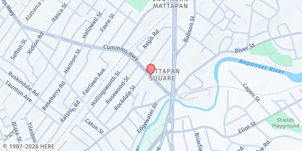 Map showing Mattapan Farmer's Market at 888 Cummins Highway, Southern Mattapan, MA