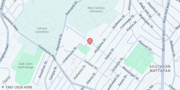 Map showing YMCA Boston Mobile @ Mattahunt Elementary School at 100 Hebron Street, Southern Mattapan, MA