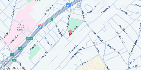 Map showing Behavioral Health Network The Living Room at 21 Warwick St Entrance L, Springfield, MA