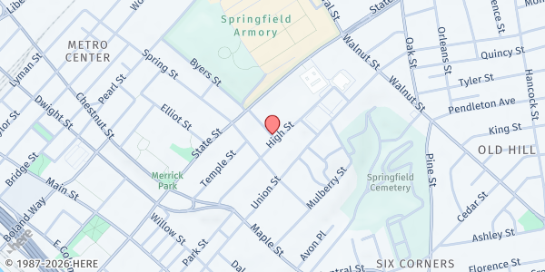 Map showing Christina's House Food Pantry at 367 Union St., Springfield, MA