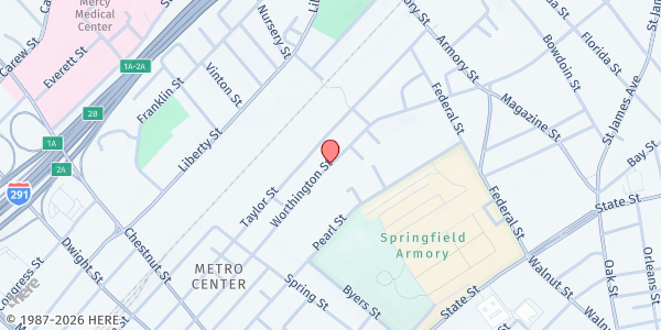 Map showing Clinical & Support Options Friends of the Homeless at 755 Worthington Street, Springfield, MA