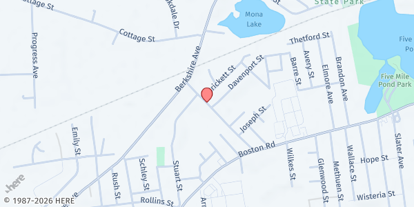 Map showing Gethsemane Church of Jesus Christ Food Pantry at 47 Harvey Street, Springfield, MA