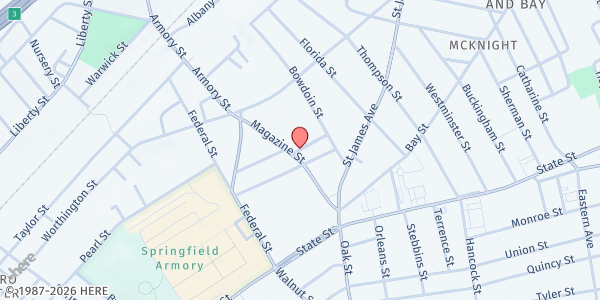 Map showing Mission Church of The Living God Reaping the Harvest at 20 Bowdoin Terrace, Springfield, MA