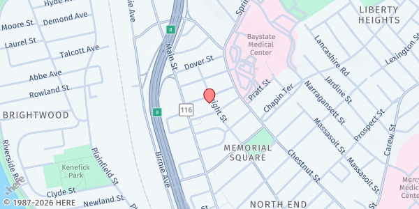 Map showing North End Mobile Food Bank at 40 Waverly Street, Springfield, MA