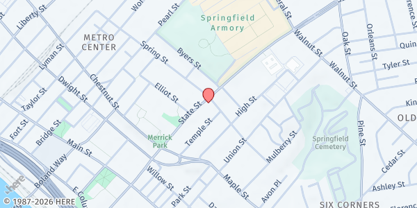 Map showing Open Door Social Services at 287 State St, Springfield, MA