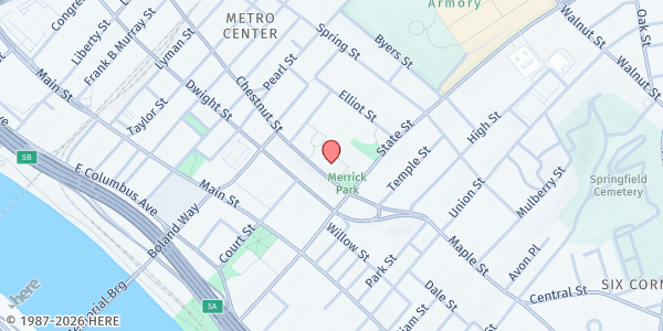 Map showing Open Pantry Loaves & Fishes Community Kitchen at 35 Chestnut St, Springfield, MA