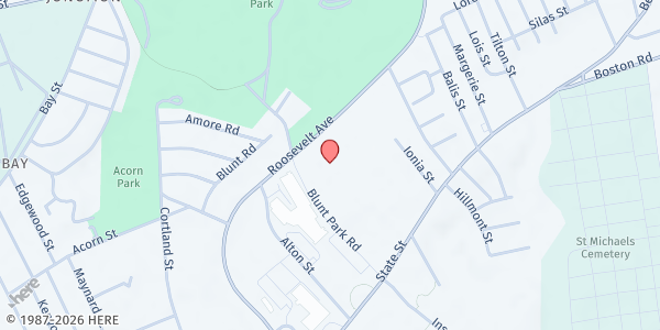 Map showing Seniority House Food Pantry Independent House Mobile Pantry at 1475 Roosevelt Ave, Springfield, MA