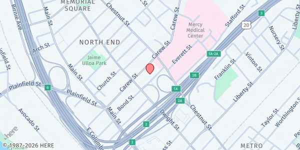 Map showing Springfield Baystate Place Brown Bag at 414 Chestnut Street, Springfield, MA