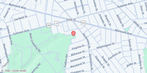 Map showing Springfield Forest Park Brown Bag at 25 Barney Lane, Springfield, MA