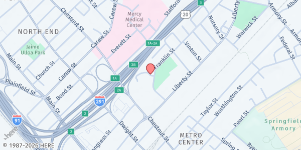 Map showing Springfield Seniority House Brown Bag at 307 Chestnut Street, Springfield, MA