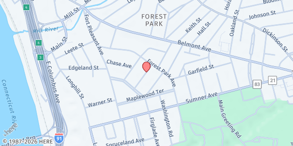 Map showing Straitway To Heaven Food for the Souls Pantry at 4 Garfield Street, Springfield, MA